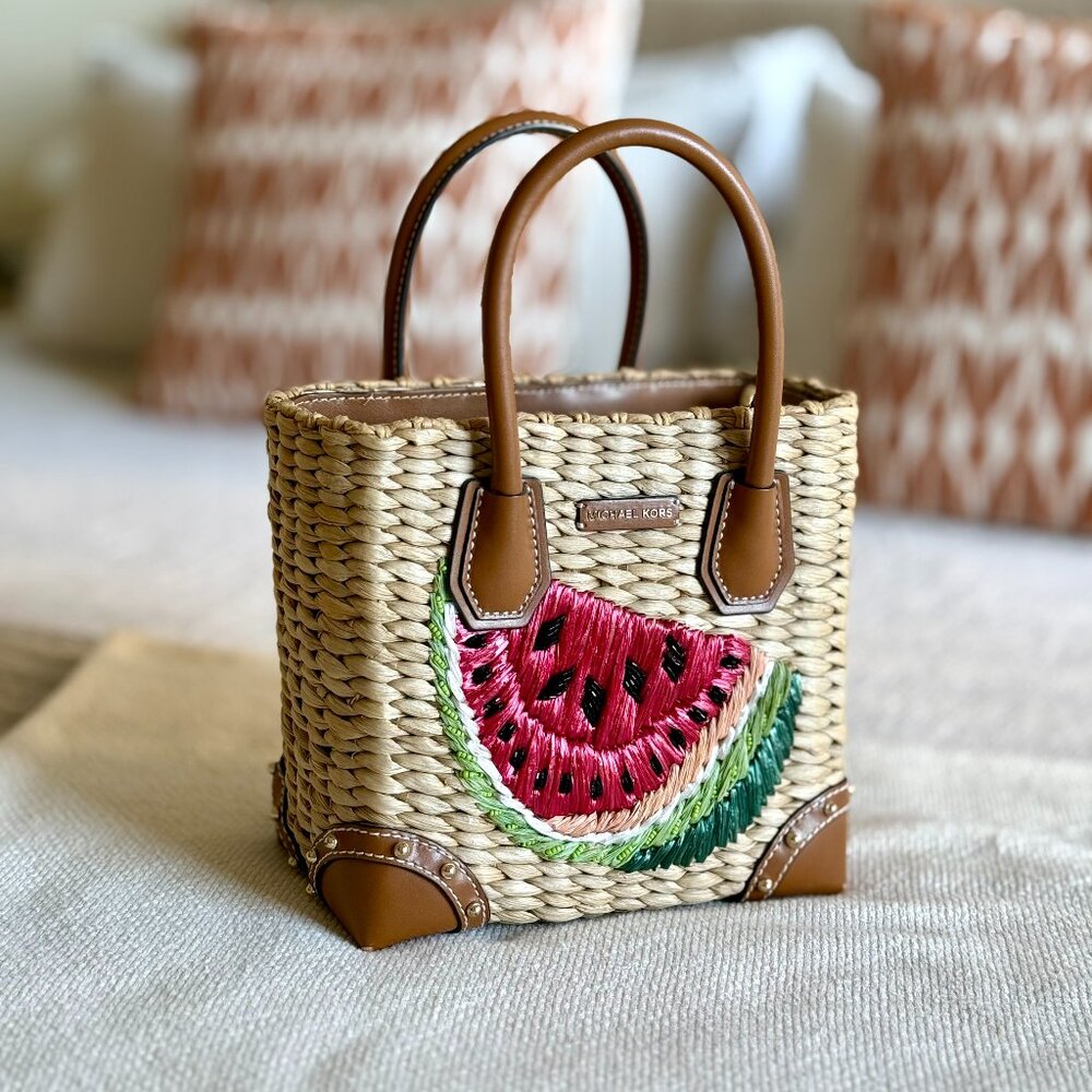 Michael Kors Malibu Watermelon Raffia Crossbody Handbag